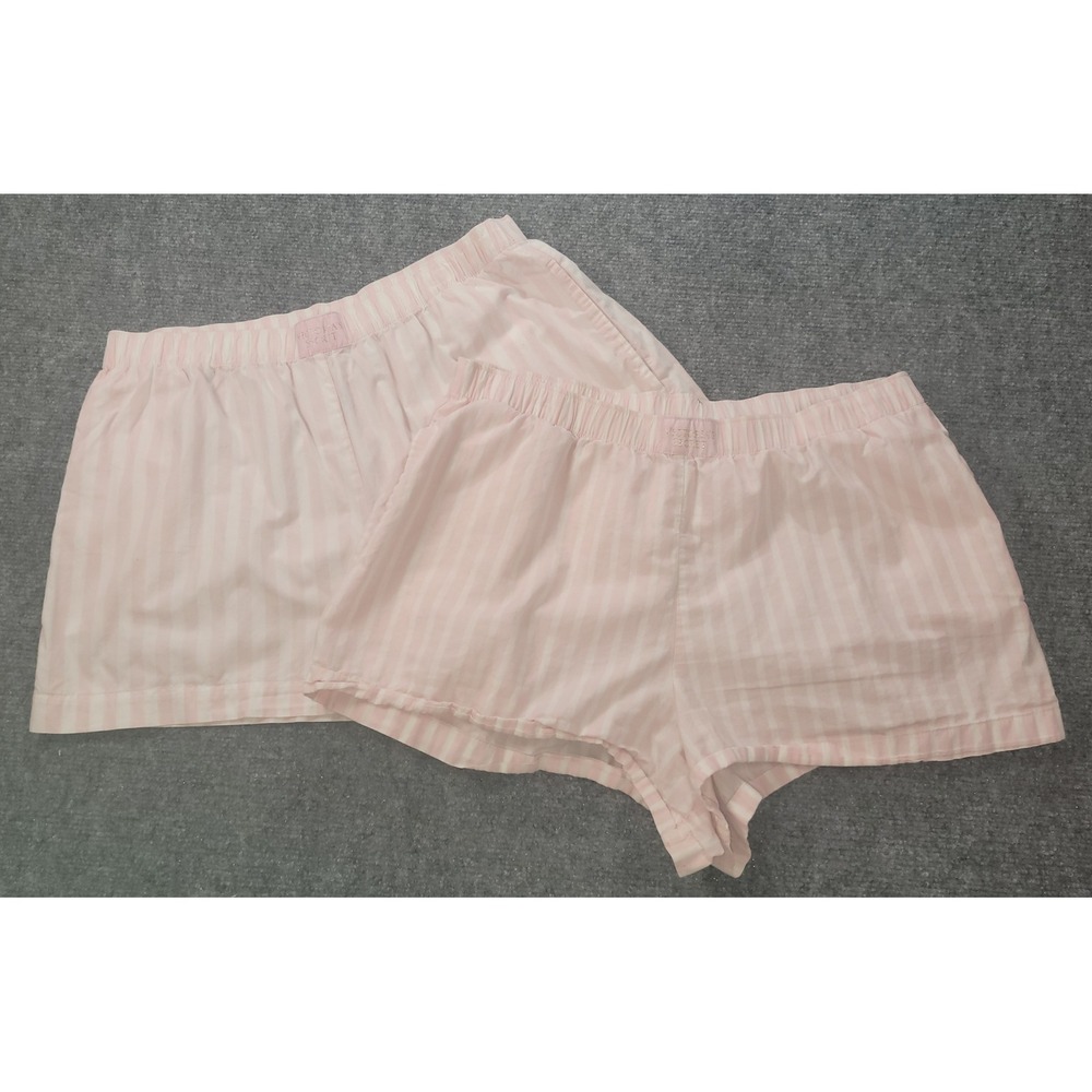 Victoria's Secret Pajama Shorts Set 2PK Pink White Stripe Sleepwear Womens M
